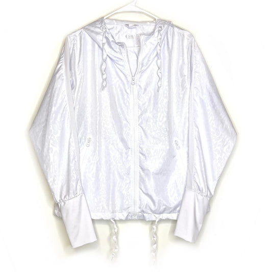 ZYIA Active Womens Size M White/White Animal Print Full Zip Windbreaker Jacket L/s EUC