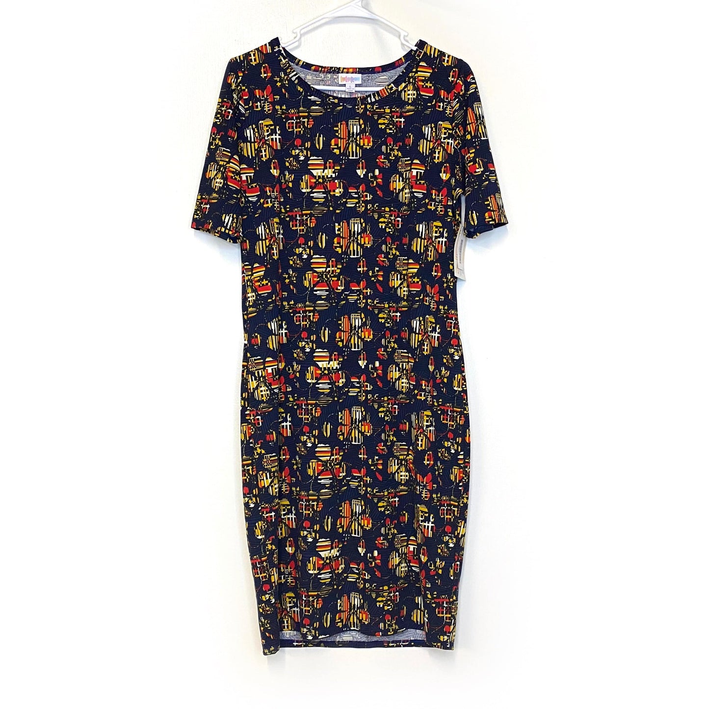 LuLaRoe Womens M Red/Yellow/Blue Floral Julia Dress Scoop Neck ½ Sleeves NWT