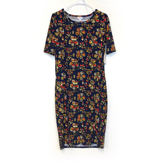 LuLaRoe Julia Bodycon Dress | L (12-14) | Red/Yellow/Blue | Floral | NWT