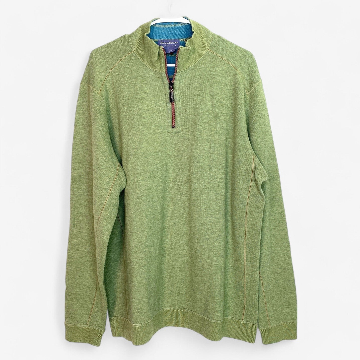 Tommy Bahama Men's 1/4 Zip Pullover Sweater - Reversible Green/Blue - Size L - Pre-Owned