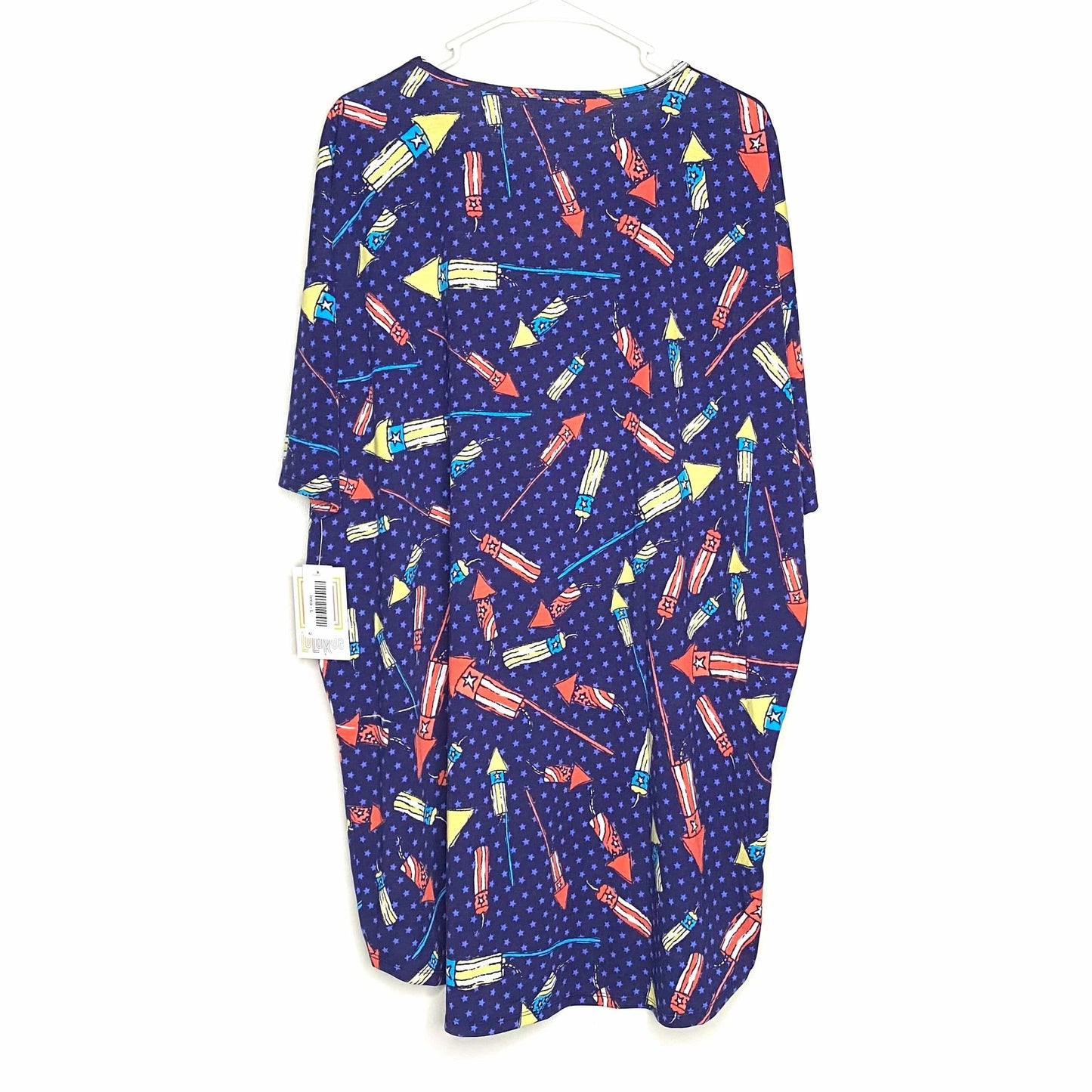 LuLaRoe | Fireworks Irma S/s Tunic Top | Color: Blue/Multicolor | Size: L | NWT