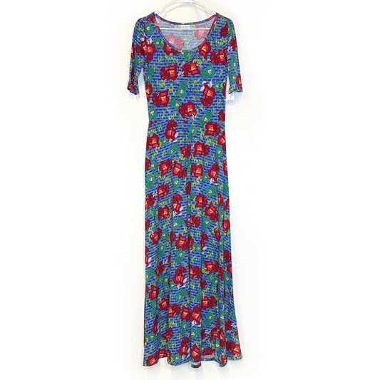 LuLaRoe Womens M Blue/Red Ana Floral/Geometric Maxi Dress S/s NWT