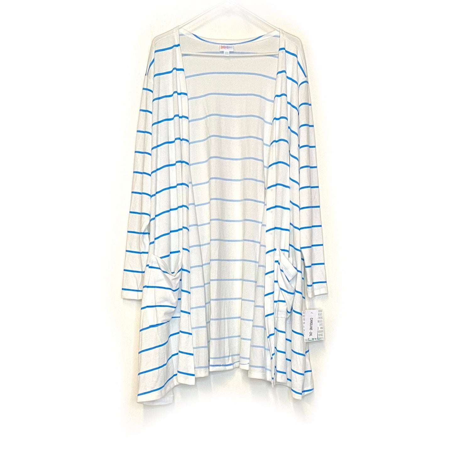 LuLaRoe | White/Blue Caroline Striped Cardigan Sweater | Size: 2XL | L/s | NWT