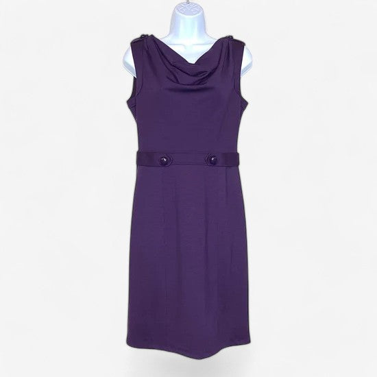 Spense Women's Purple Belted Pencil Dress - Size 4 - Sleeveless Cowl Neck (NWT)