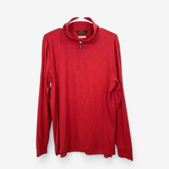 Orvis Men's Size L Rust Red 1/4 Zip Pullover Sweater - Sueded Cotton