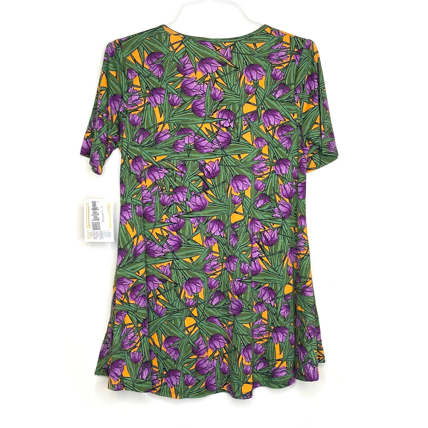 LuLaRoe Womens S Orange/Purple/Green Perfect T Floral Swing Top S/s NWT