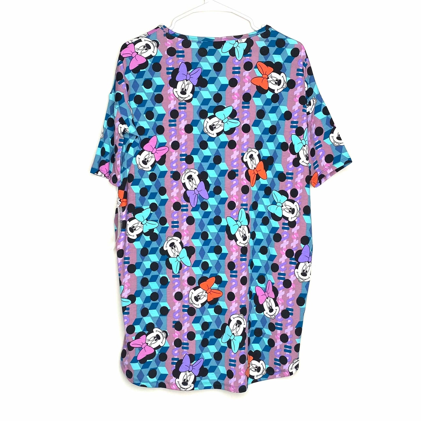 LuLaRoe Disney | Geometric Minnie Mouse Irma S/s Tunic Top | Color: Blue/Purple/Green | Size: XS (2-4) | NWT