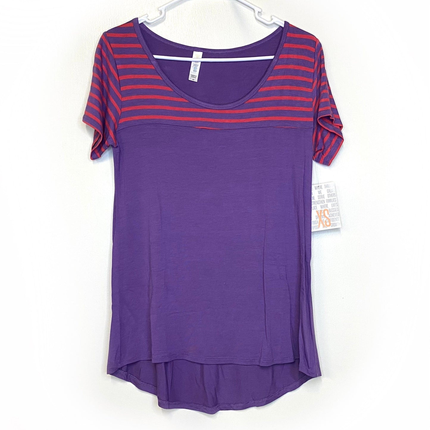 LuLaRoe Womens XS Red/Purple Striped Classic T S/s Top NWT