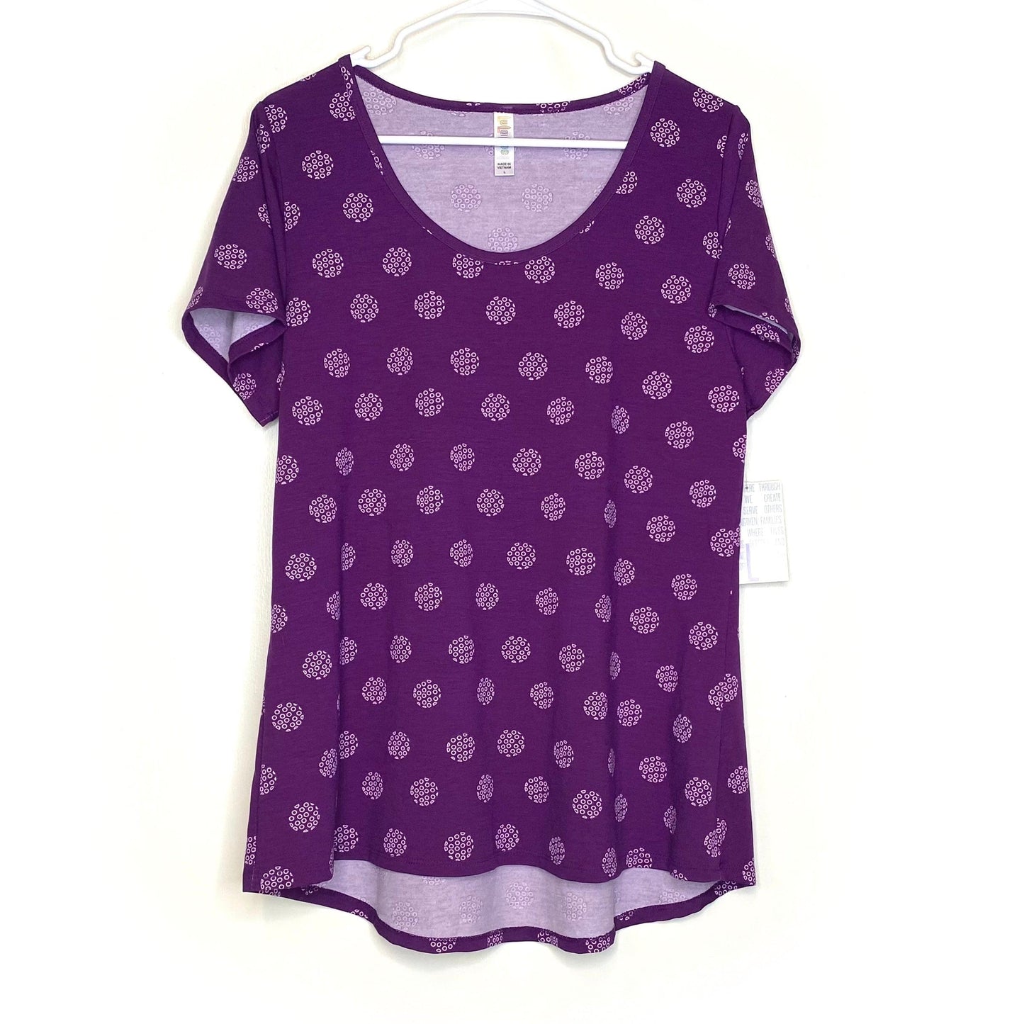 LuLaRoe Womens L Purple Classic T Circle Dots T-Shirt S/s NWT