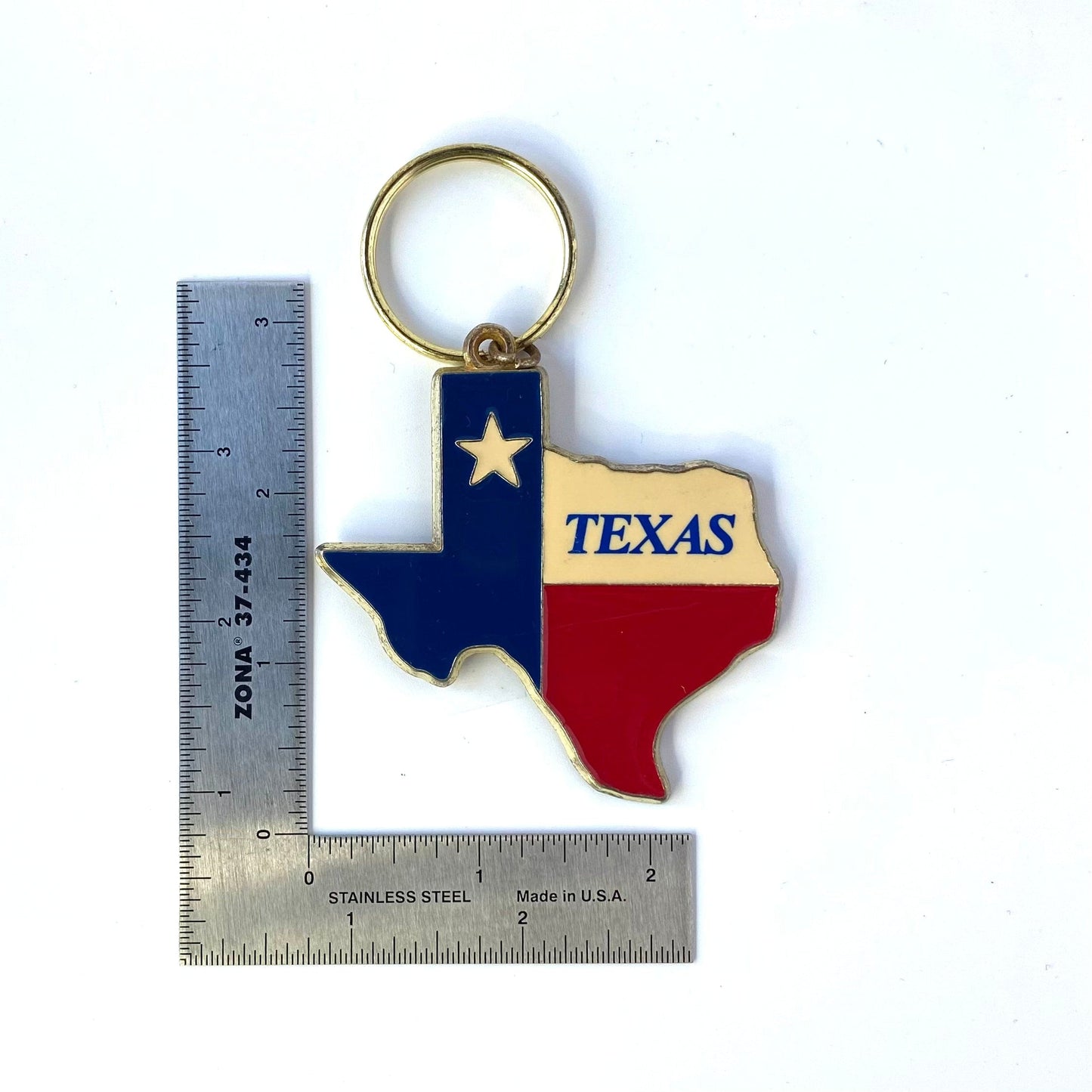 Star of Texas Souvenir Keychain Key Ring Metal/Enamel Goldtone EUC