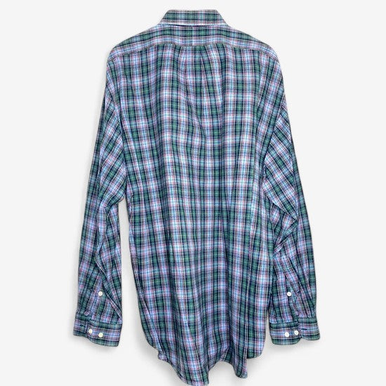 Ralph Lauren Men's Blue Green Plaid Blake Dress Shirt - Size XL