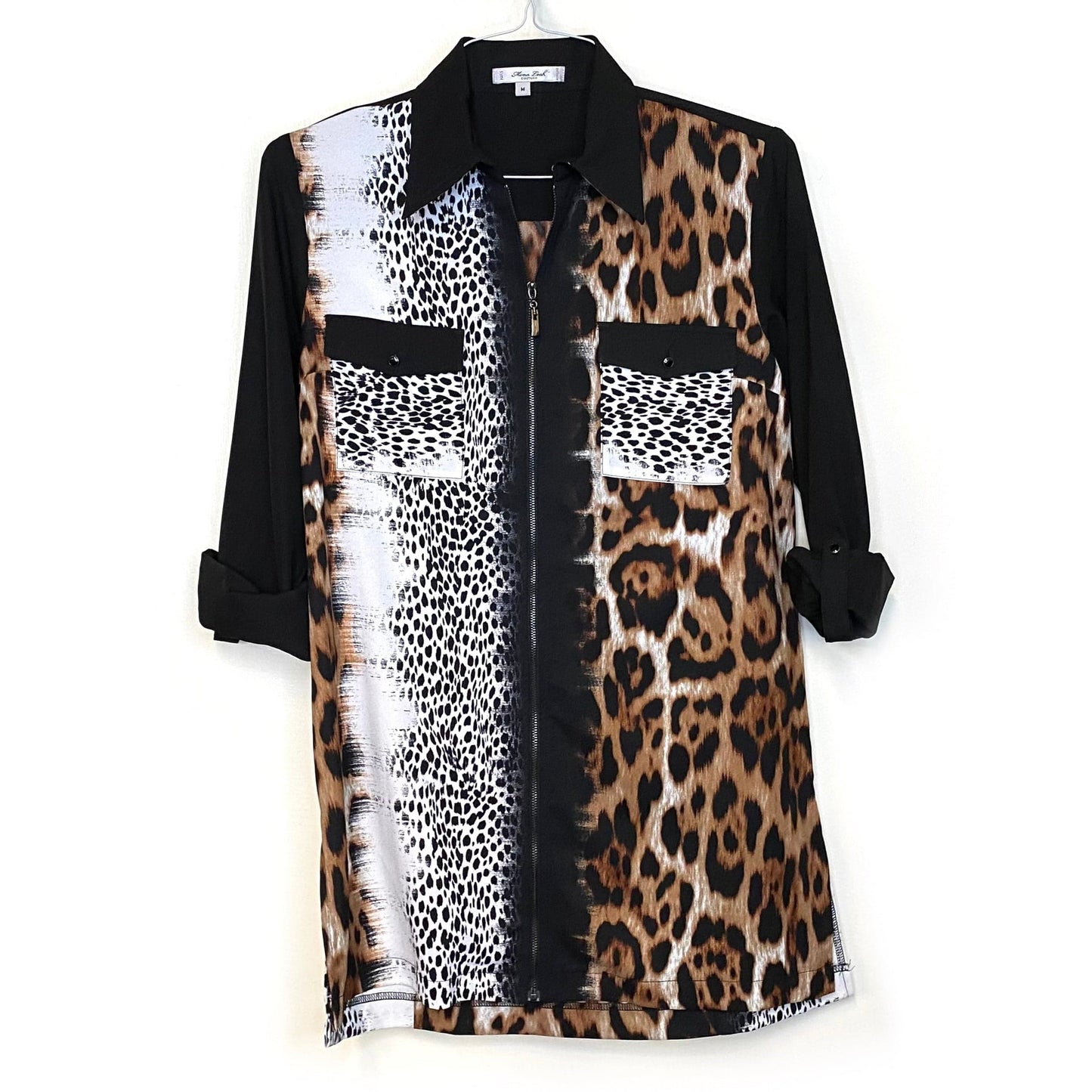 Mona Leak Couture Womens Size M Multicolor Animal Print Zip-Up Shirt Pre-Owned