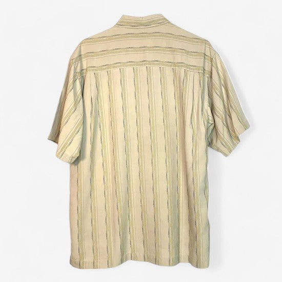 Tommy Bahama Men's Size M Khaki Textured Stripe 100% Silk Short Sleeve Shirt