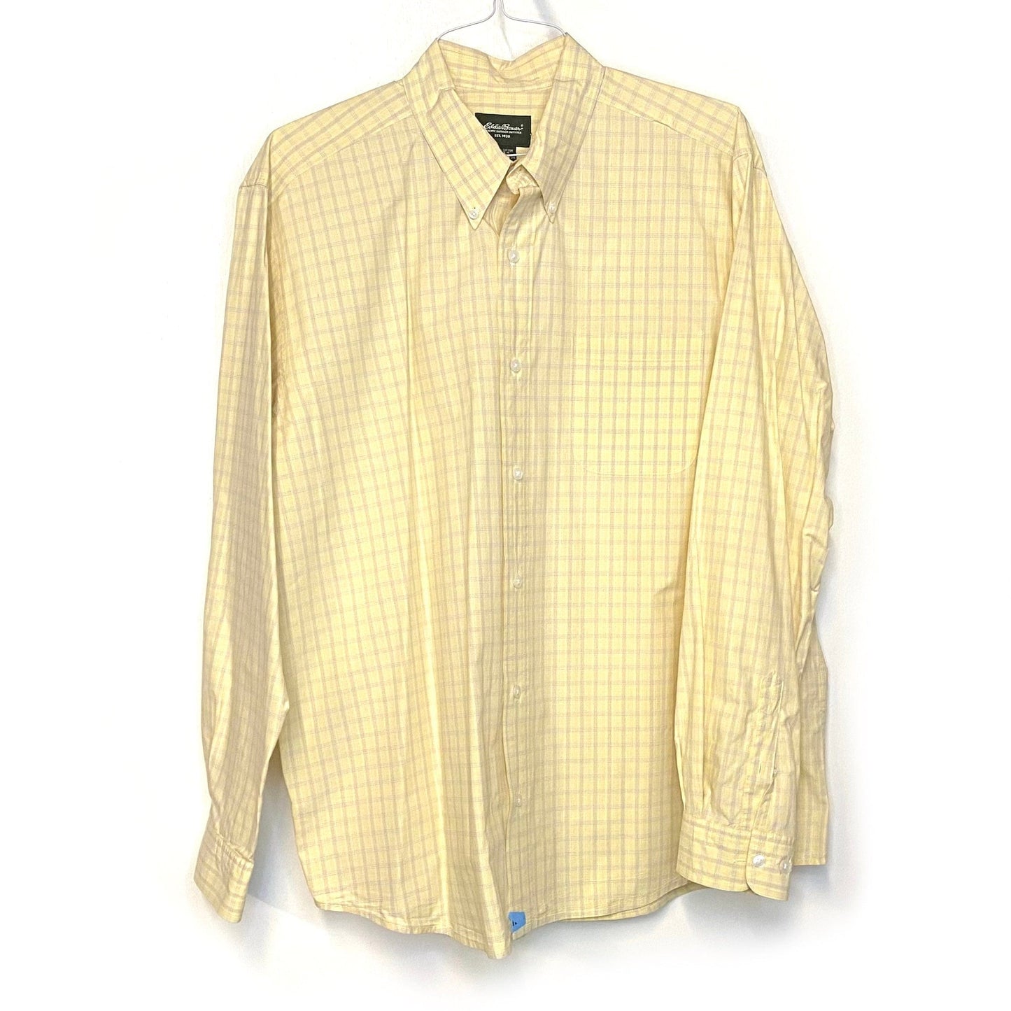 Eddie Bauer Mens Size XL Yellow Gray Mini Check Button-Down Dress Shirt L/s
