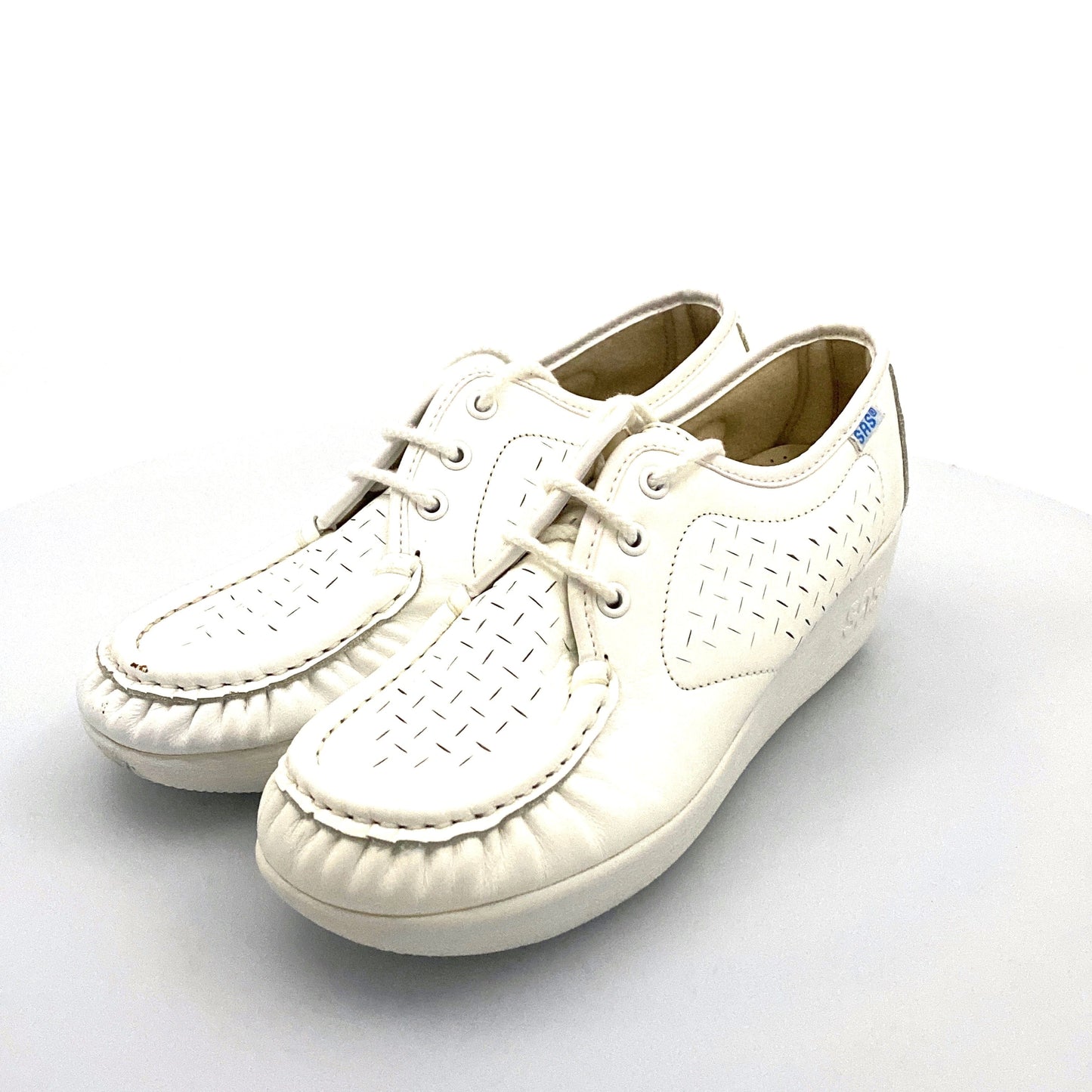 SAS Lattice SS - Womens Wedge Oxfords, Size 66, White Leather Nursing Comfort Shoes NIB