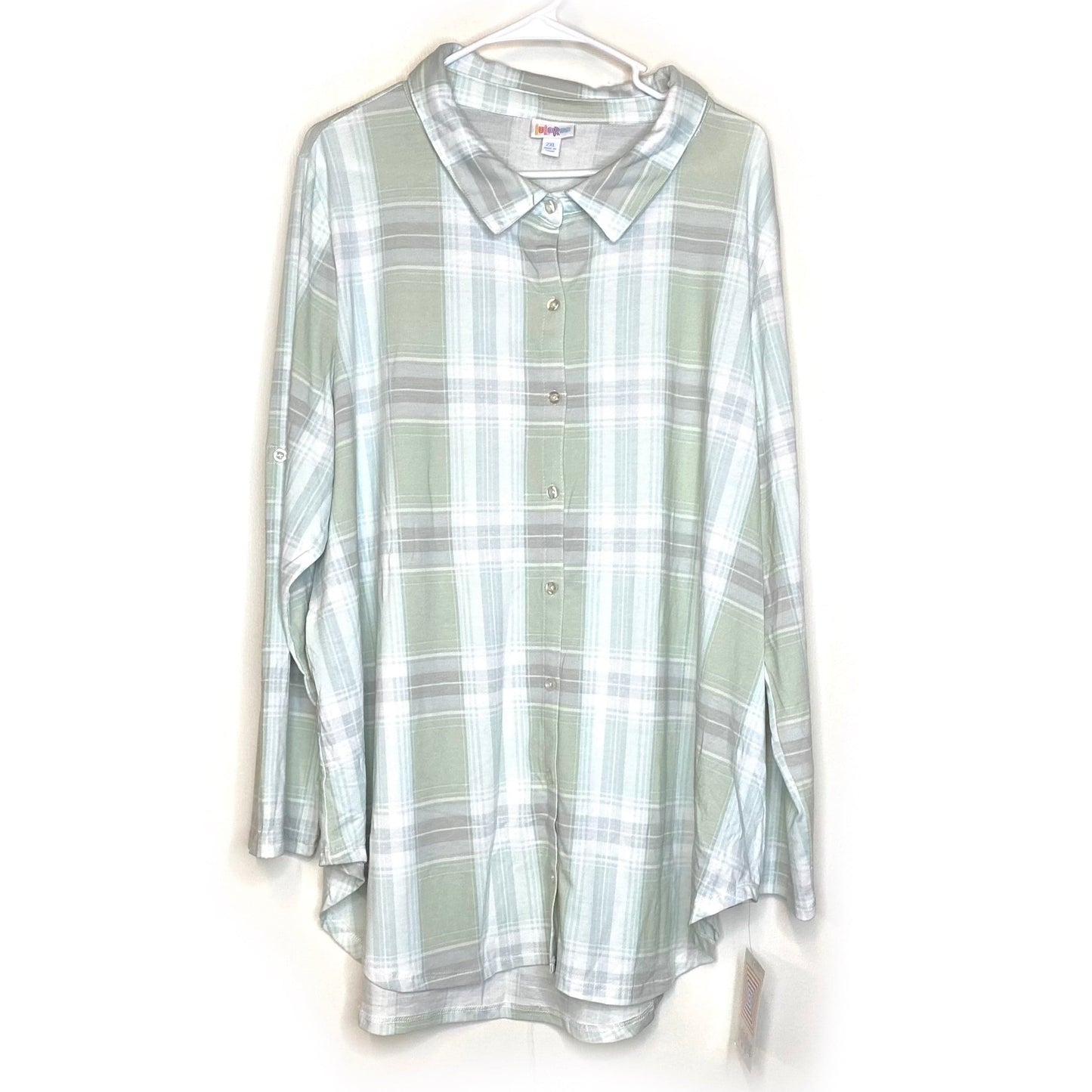 LuLaRoe | Plaid Valentina Casual Top | Color: Mint Green | Size: 2XL | NWT