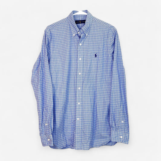 Ralph Lauren Men's Blue & White Checked Dress Shirt - Size M - Long Sleeve Button-Down