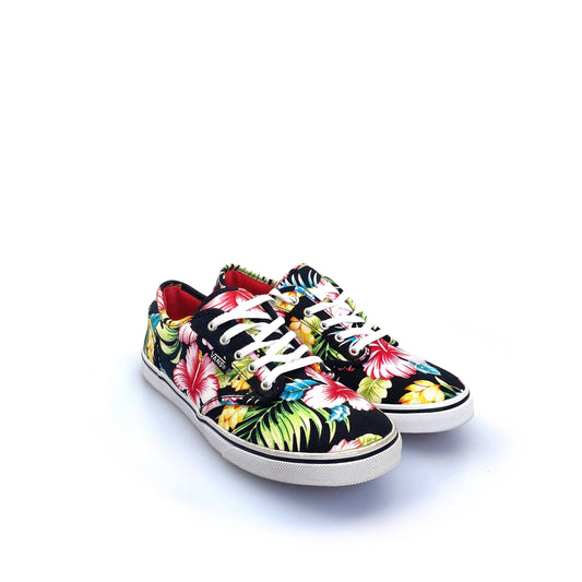Vans Womens Classic Sneakers, Size 6, Black Hawaiian Floral Lace Up Shoes NEW