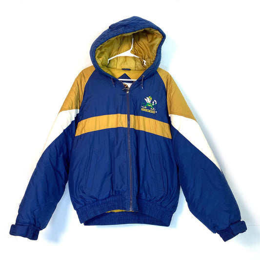 Phenom | Notre Dame “Fighting Irish” | Hooded Stadium Jacket | Size: L | Blue/Gold | EUC | Vintage