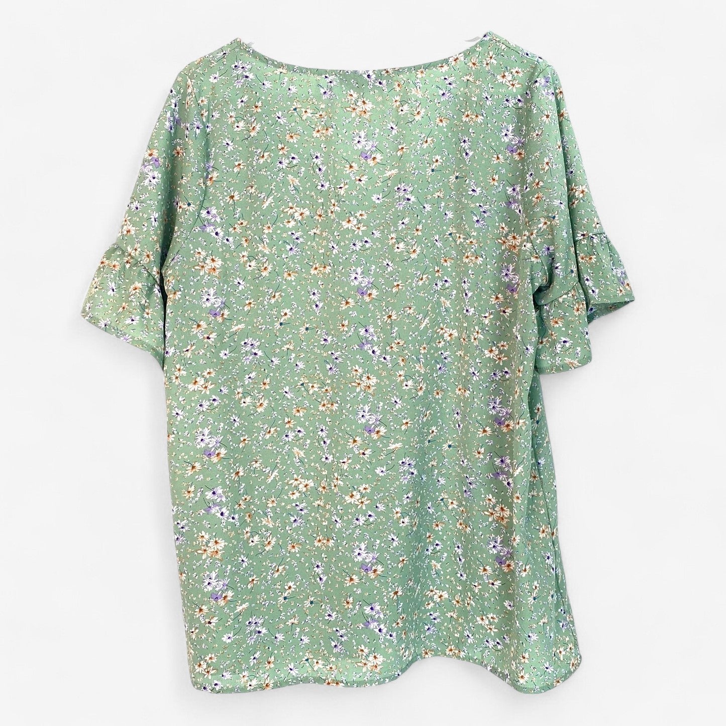 Suzanne Betro Women's Green Floral Blouse - Short Sleeve - Size L