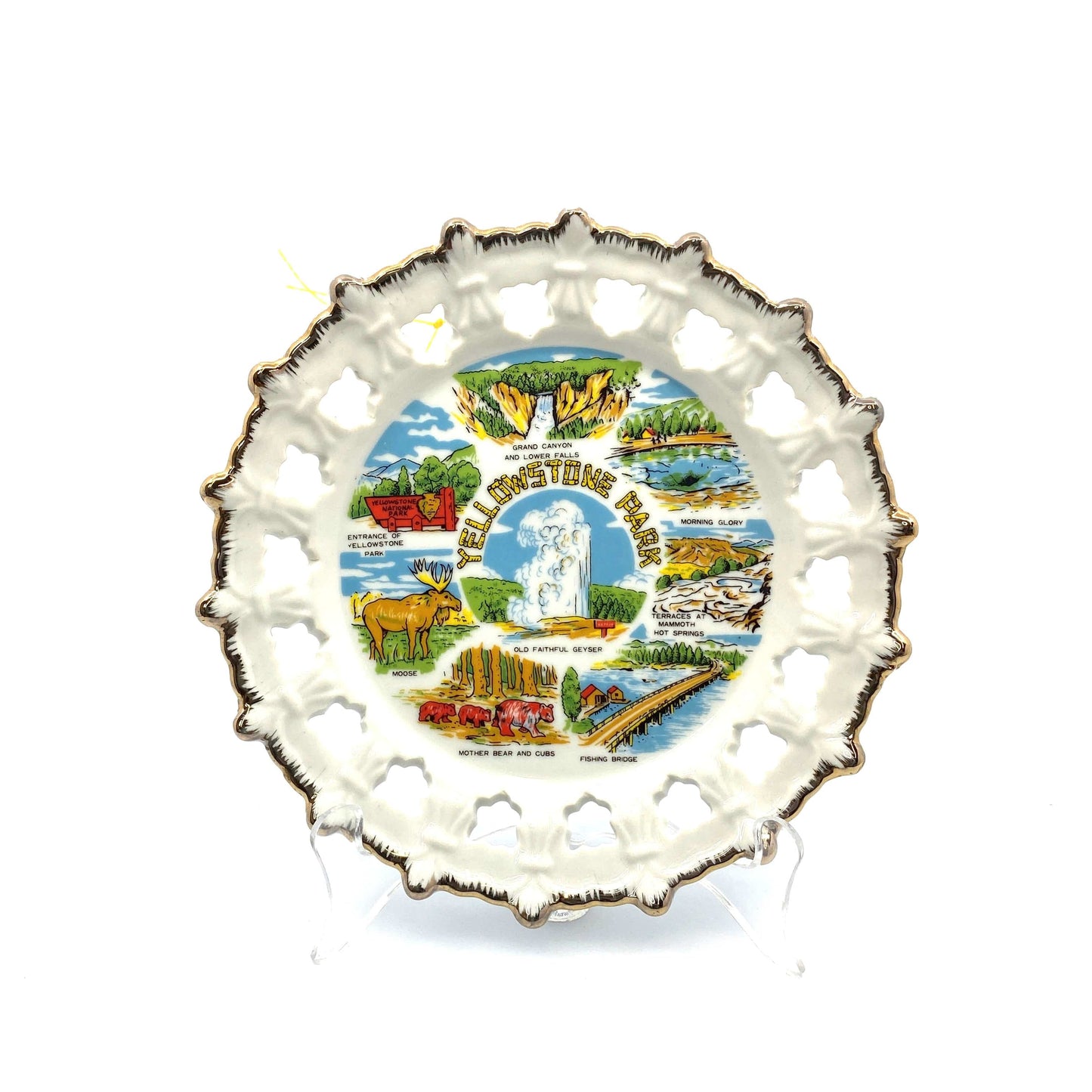 Yellowstone Park Collectible Souvenir Collectible Plate, White - 6” Pre-Owned