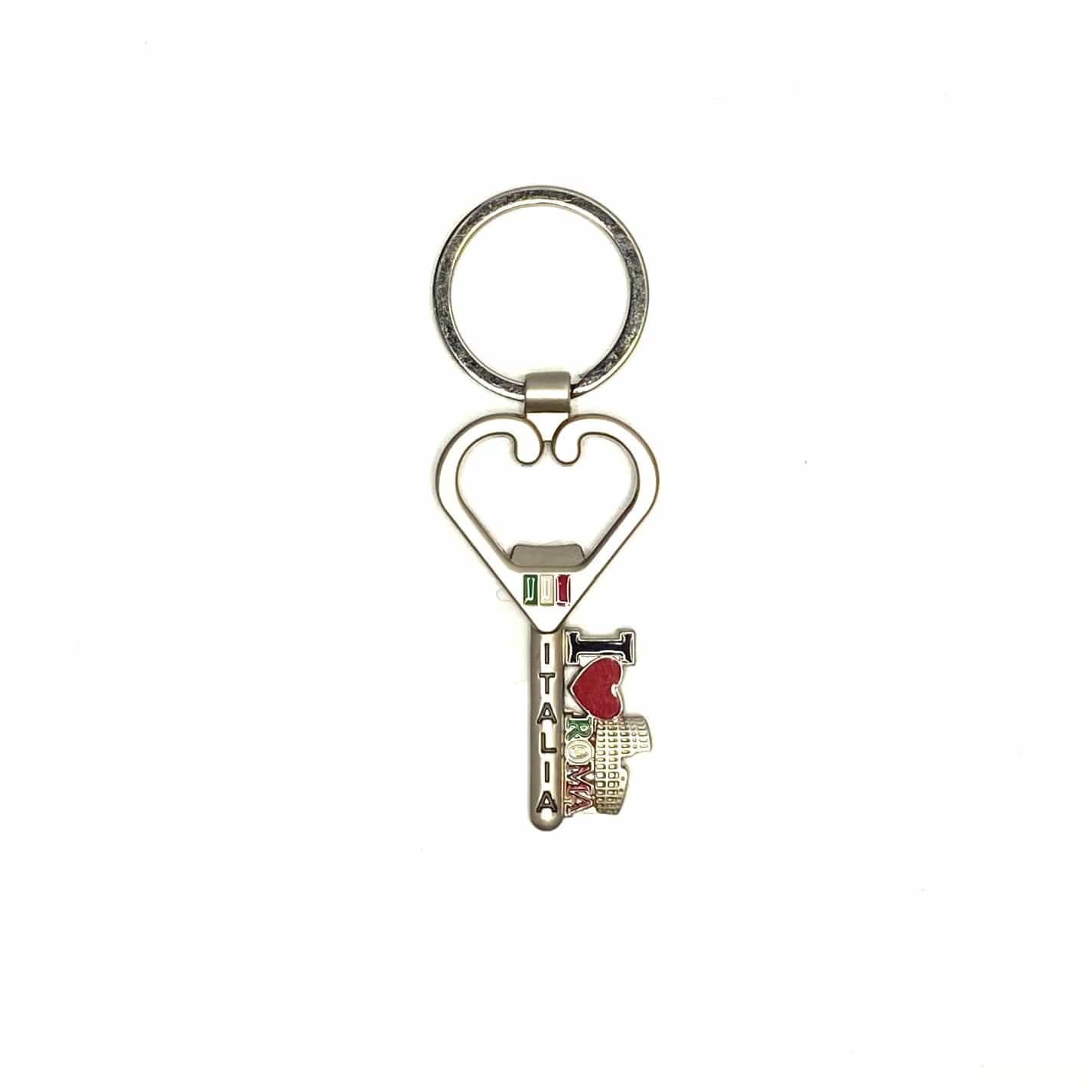 Italia “I Love Roma” Souvenir Keychain Key Ring Metal Silver EUC