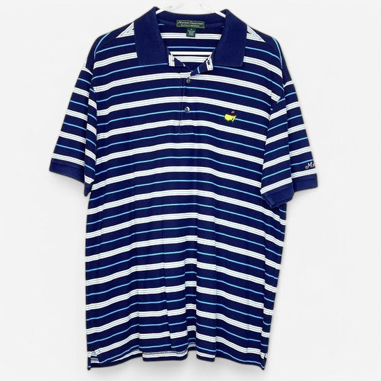 Masters Collection Men's Blue & White Striped Polo Golf Shirt - Size L - Short Sleeve