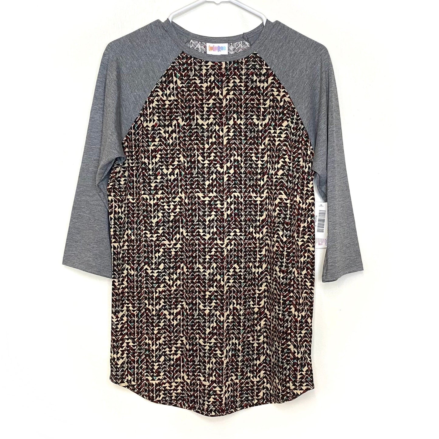 LuLaRoe Unisex S Multicolor/Gray Randy Geometric Raglan T-Shirt ¾ Sleeves NWT