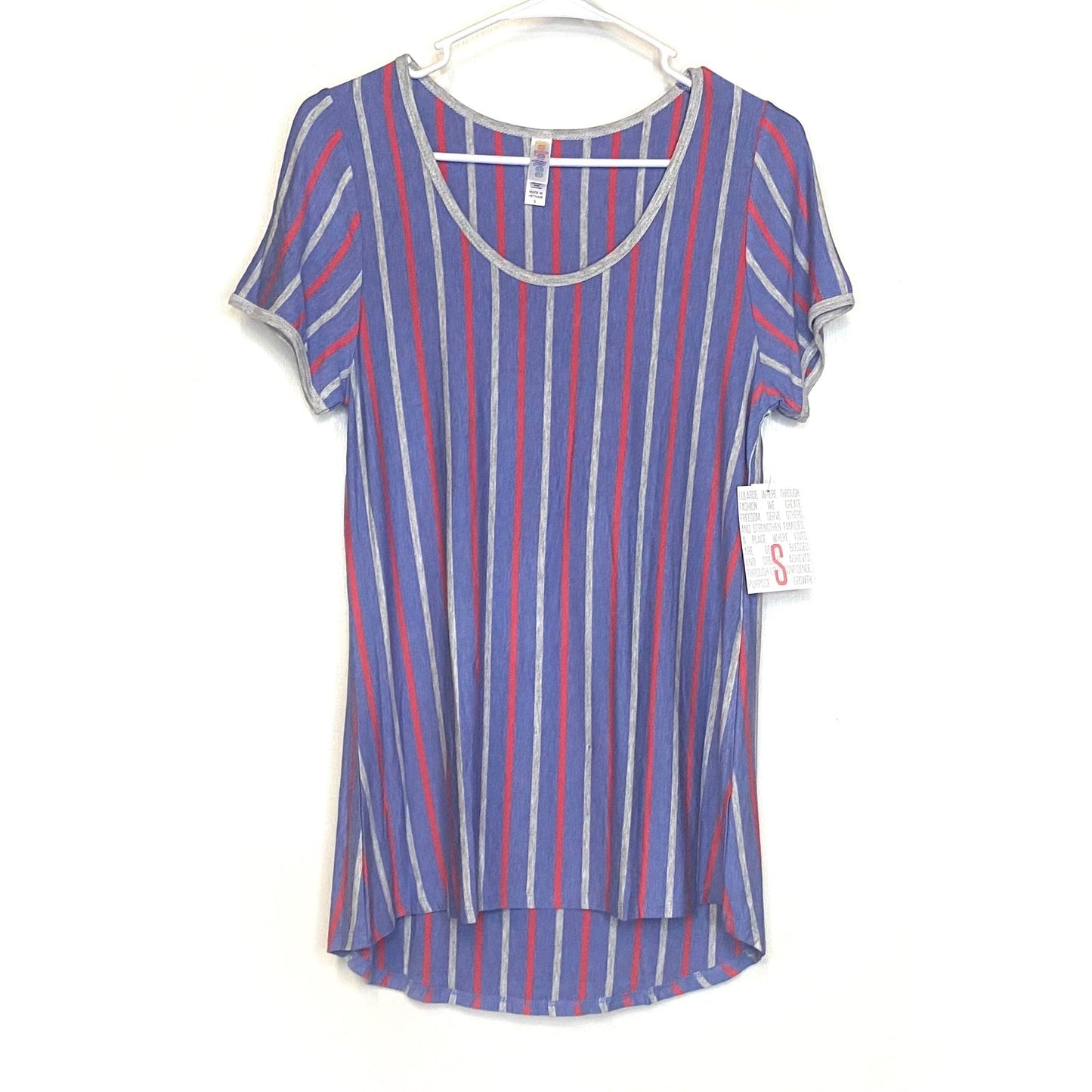 LuLaRoe Womens S Red/Gray/Blue Classic T Vertical Stripe T-Shirt S/s NWT