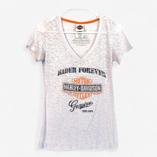 Harley-Davidson Women's White 'Rider Forever' V-Neck T-Shirt - Size M