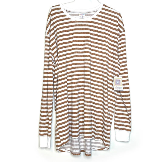 LuLaRoe Hudson Unisex Long Sleeve T | 3XL | Cream/Brown Striped | NWT