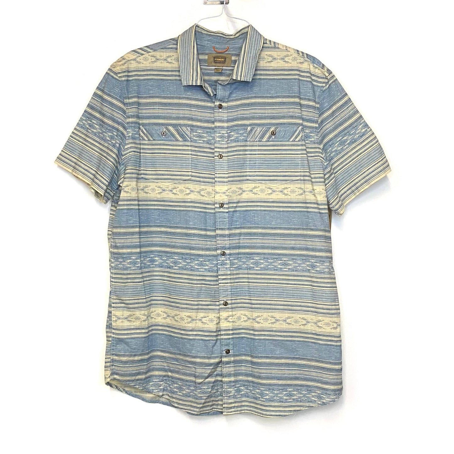 Foundry Supply Mens Size XLT Blue Cream Striped Shirt Casual Button-Up S/s