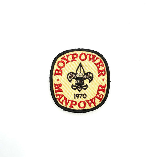 Vintage 1970 Boys Scouts of America Badge “BOYPOWER • MANPOWER” Square Round