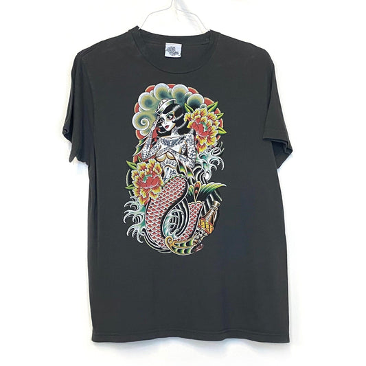 Black Market Art Company Mens Size M Gray Graphic Mermaid Sailor T-Shirt S/s EUC
