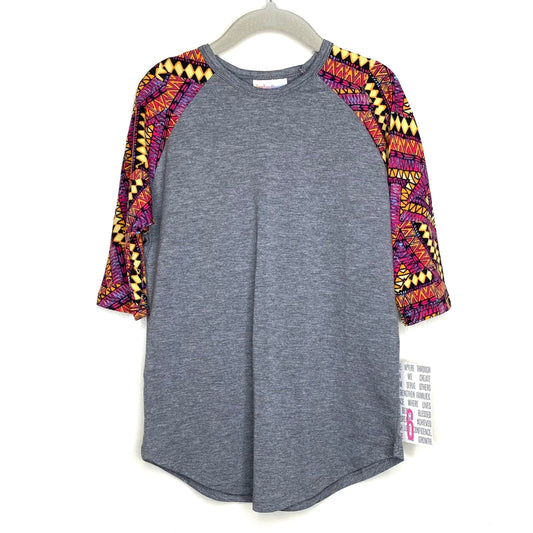 LuLaRoe Kids Unisex 6 Gray/Multicolor Sloan Abstract Raglan T-Shirt 3/4 Sleeves NWT