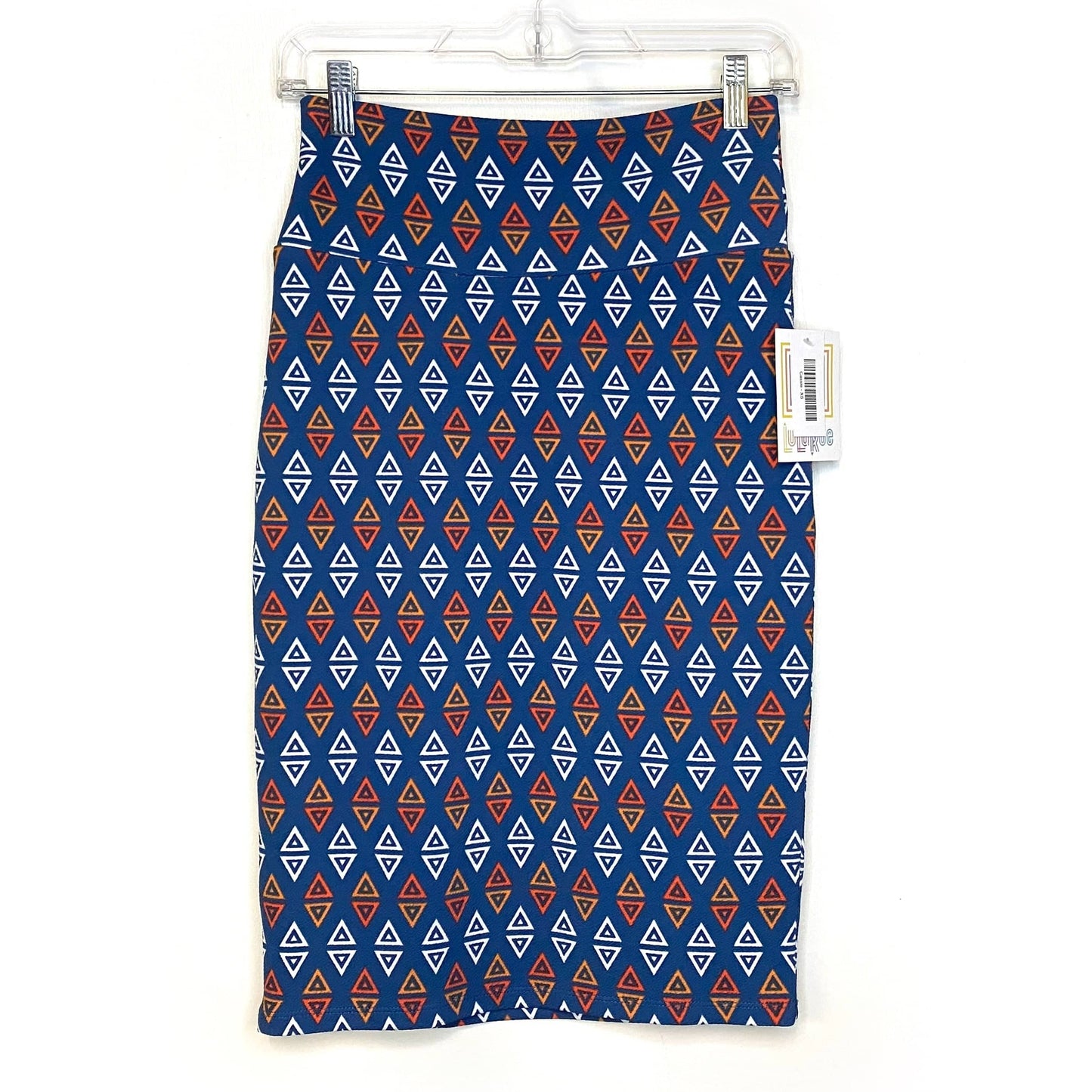 LuLaRoe Womens XS Cerulean White/Orange/Blue Cassie Diamonds Skirt NWT