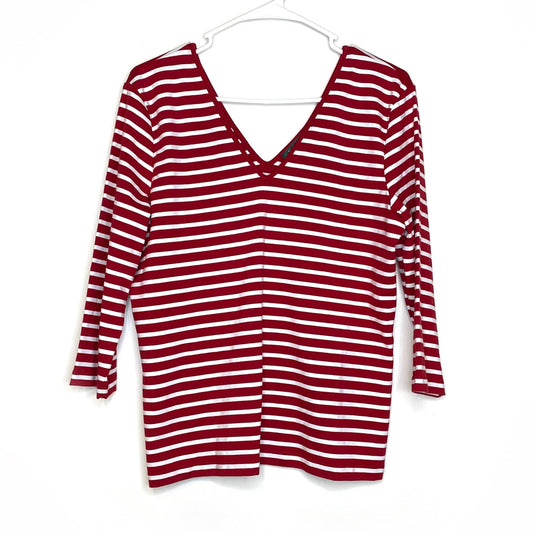 Ralph Lauren Womens Size L Red White Striped V-Neck ¾ Shirt Sleeves NWT