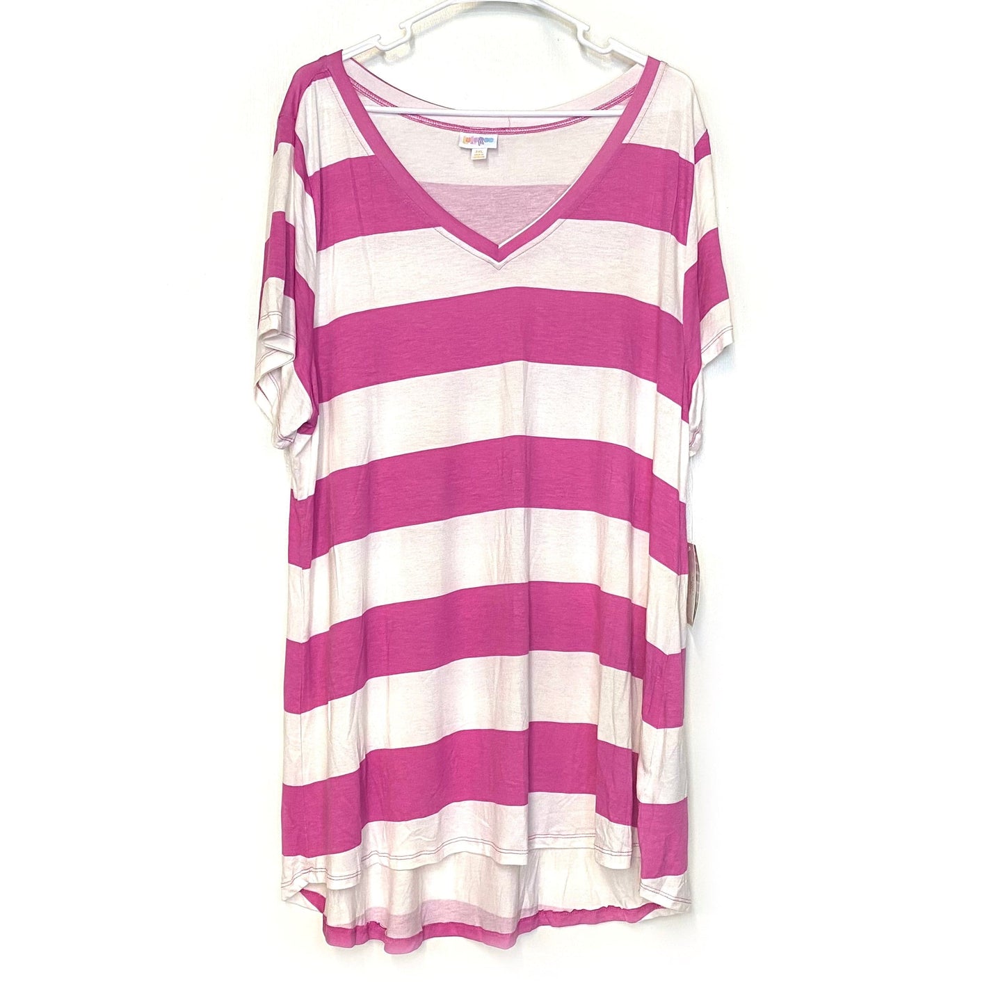 LuLaRoe | Christy Striped S/s Top | Color: Hot Pink/White | Size: 3XL | NWT