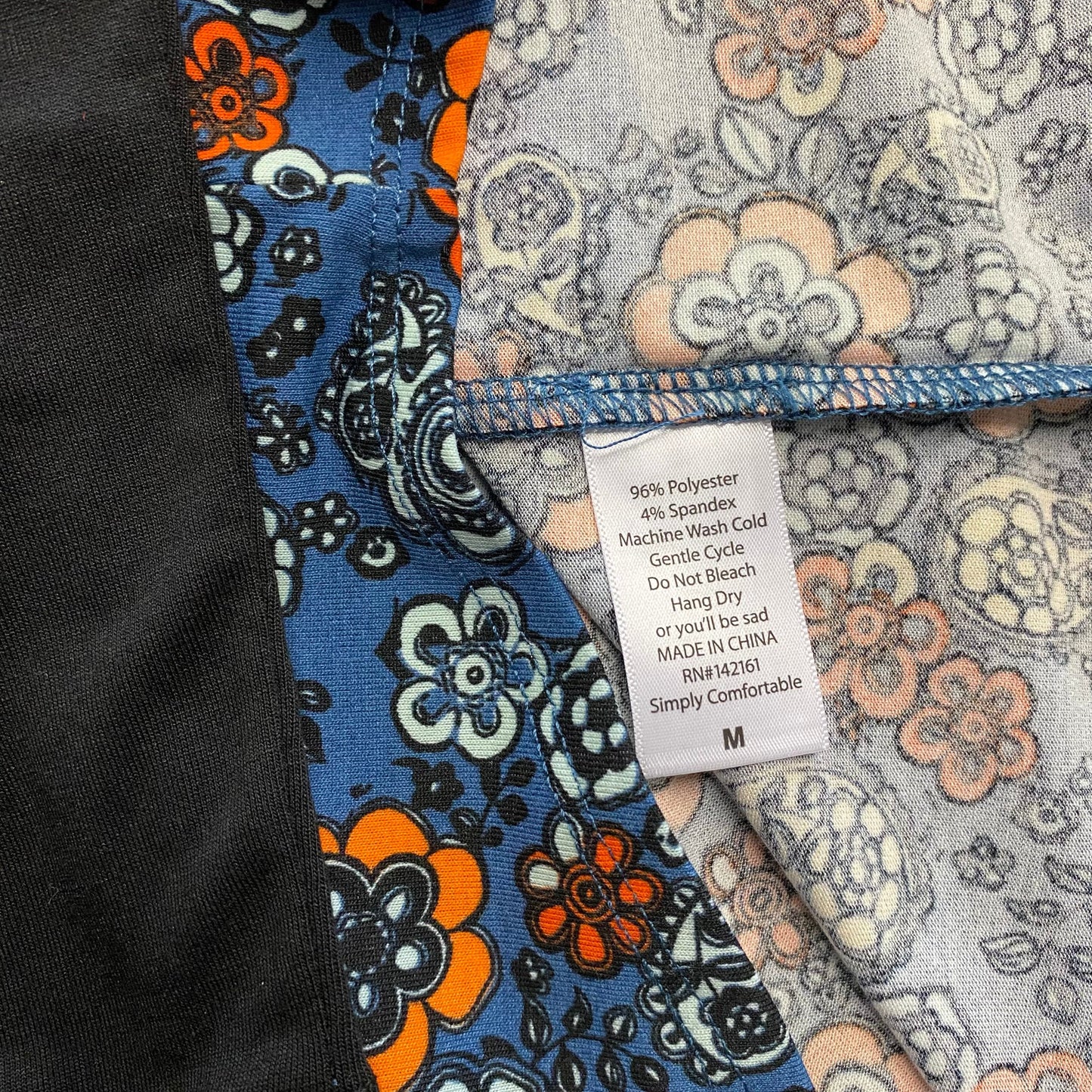 LuLaRoe Unisex M Orange/Blue/Black Randy Floral Raglan T-Shirt ¾ Sleeves NWT