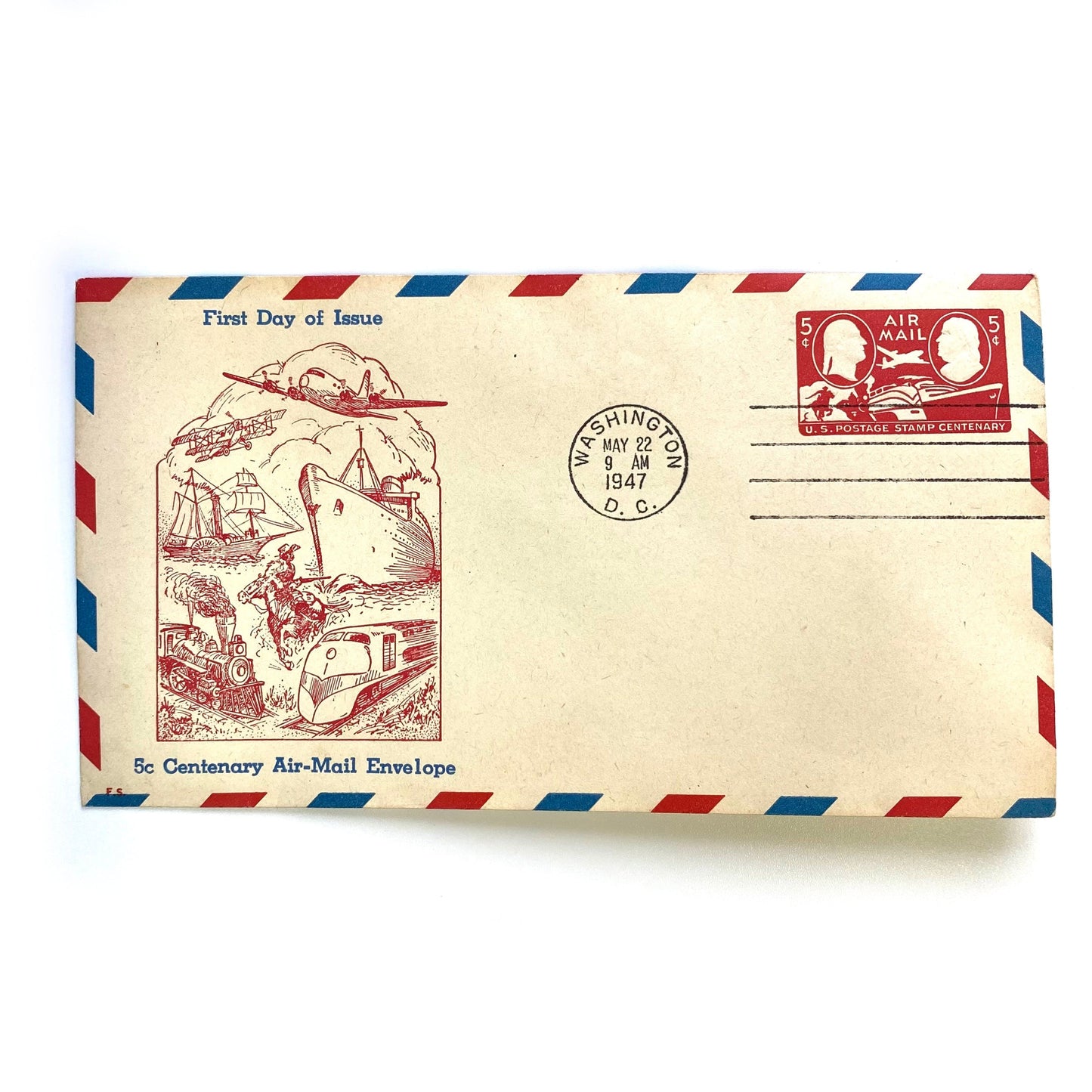 1947 US Postage First Day of Issue Stamp & Envelope  - 5c Centenary Air-Mail