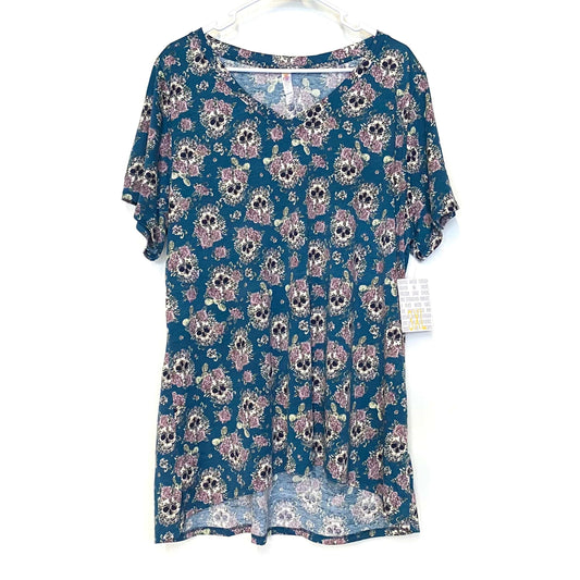 LuLaRoe | Christy Floral S/s Top | Color: Skulls Green | Size: 3XL | NWT