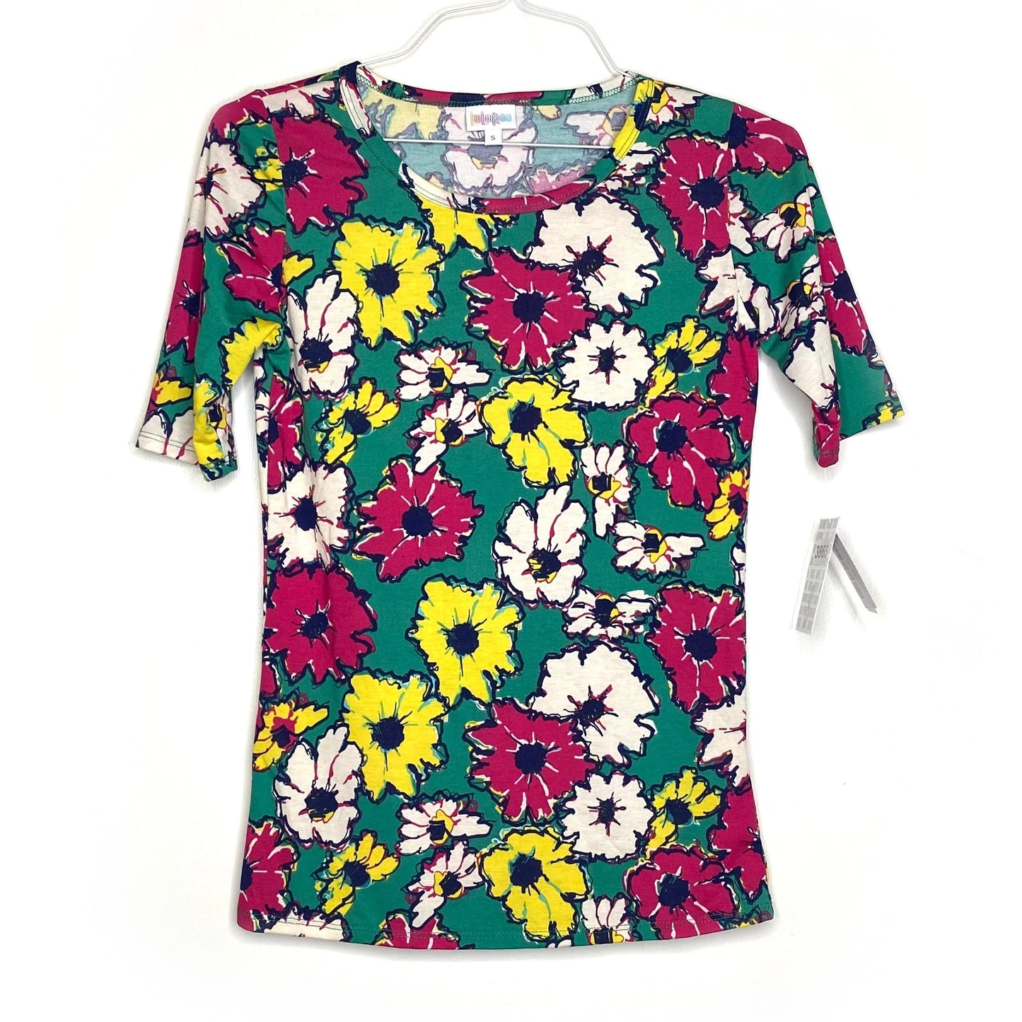 LuLaRoe Womens S Green/Yellow/Pink Gigi Floral T-Shirt 1/2 Sleeves NWT