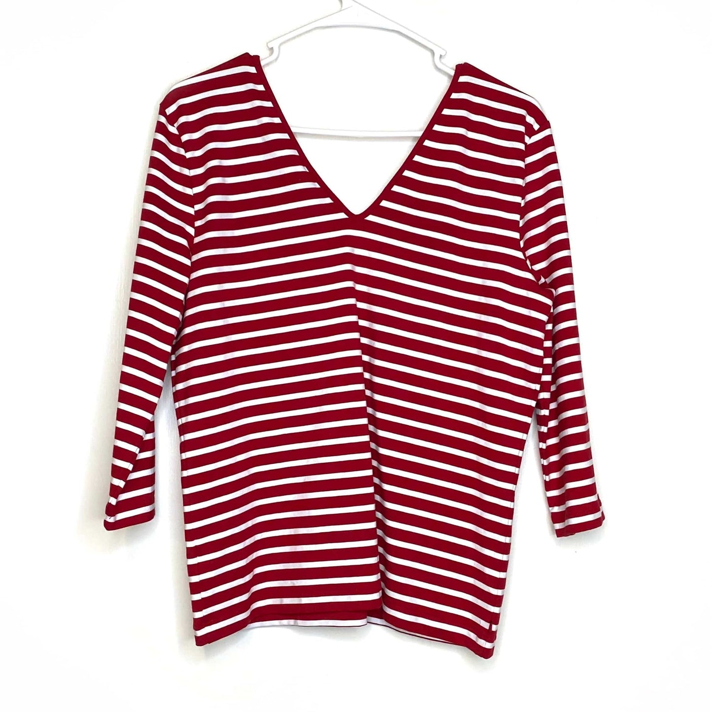 Ralph Lauren Womens Size L Red White Striped V-Neck ¾ Shirt Sleeves NWT