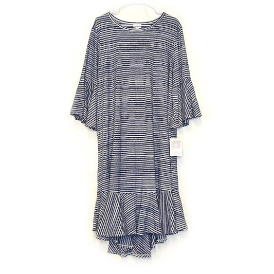 LuLaRoe | Blue/White Maurine Striped Hi-Lo Dress | Size: 3XL | ¾ Bell Sleeves | NWT