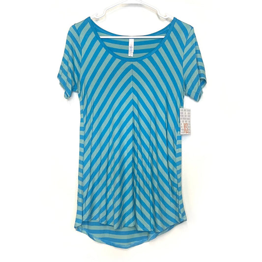 LuLaRoe Womens XS Blue/Blue Classic T Diagonal Stripes T-Shirt S/s NWT