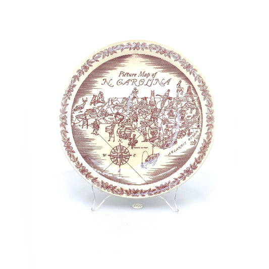 Picture Map of N. Carolina Souvenir Collectible Plate, White - 12”
