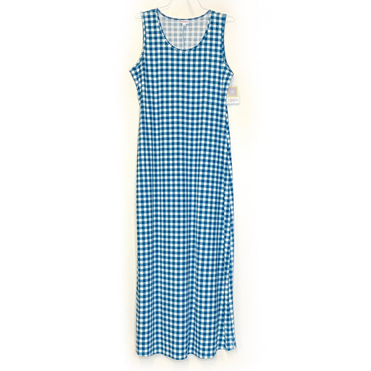 LuLaRoe Womens Size 2XL White/Teal Blue Gingham Dani Maxi Dress Sleeveless NWT