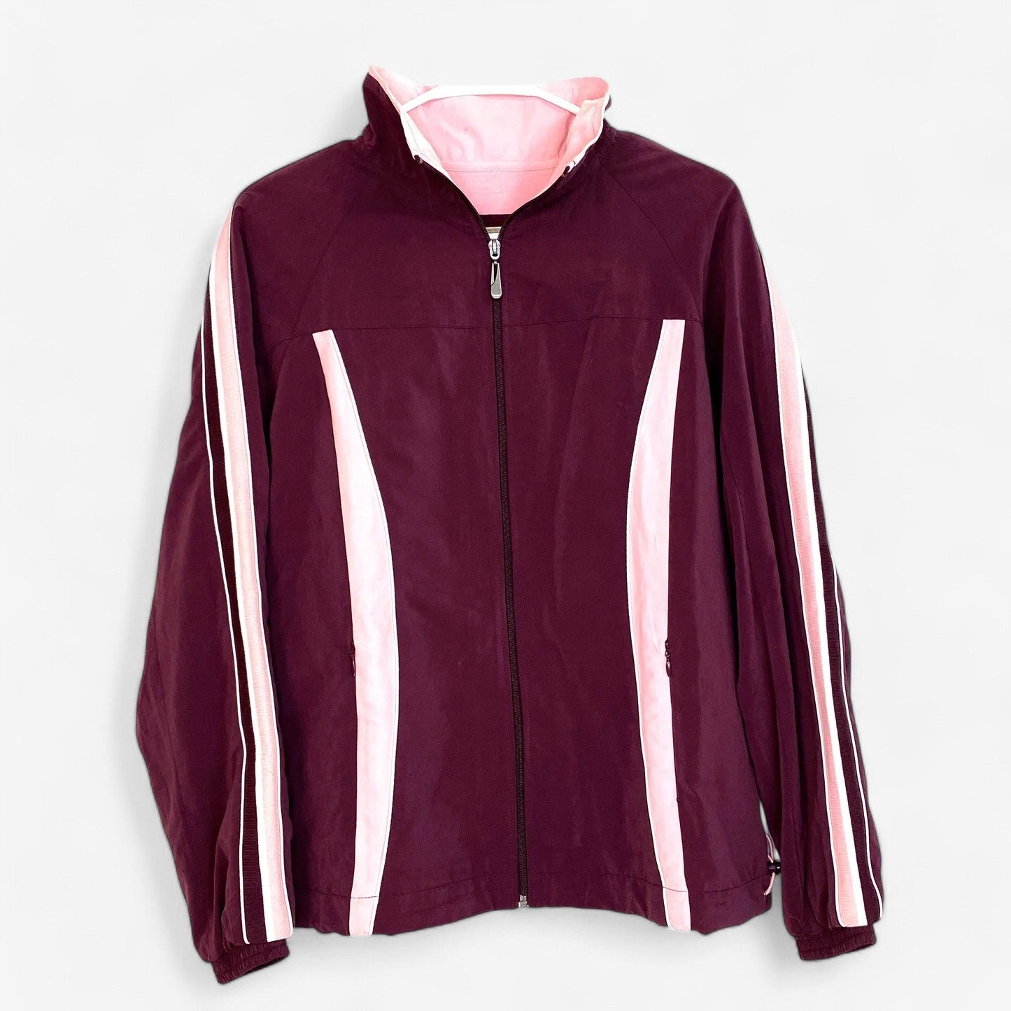 Women's Burgundy and Pink Colorblock Full-Zip Athletic Jacket - Size M - Green Tea