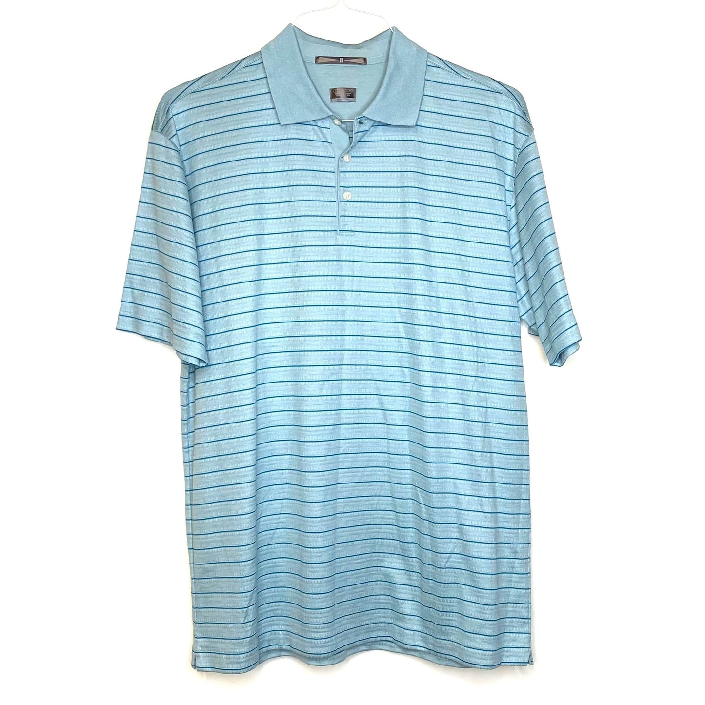 Tiger Woods Collection Nike Mens Size L Blueish Gray Stiped Polo Golf Shirt Fit Dry S/s