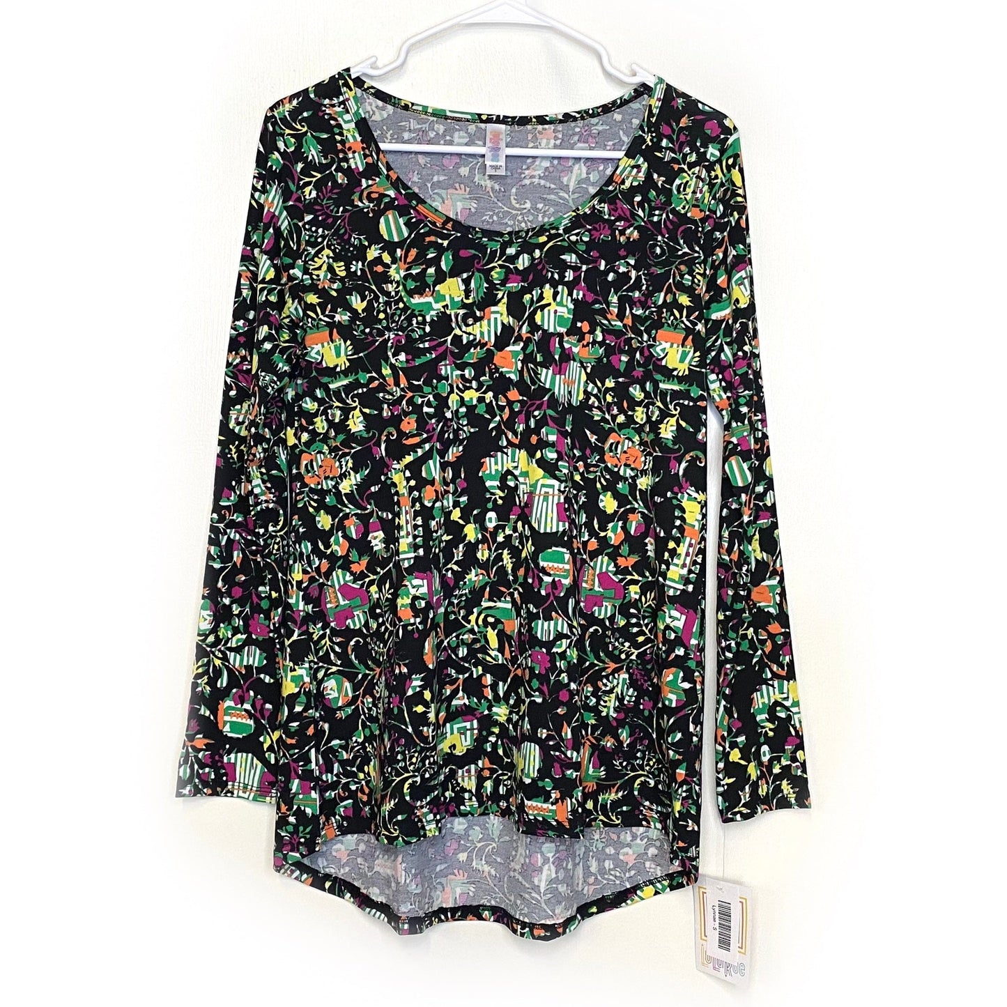 LuLaRoe Womens S Black/Multicolor Lynnae Abstract/Floral T-Shirt L/s NWT